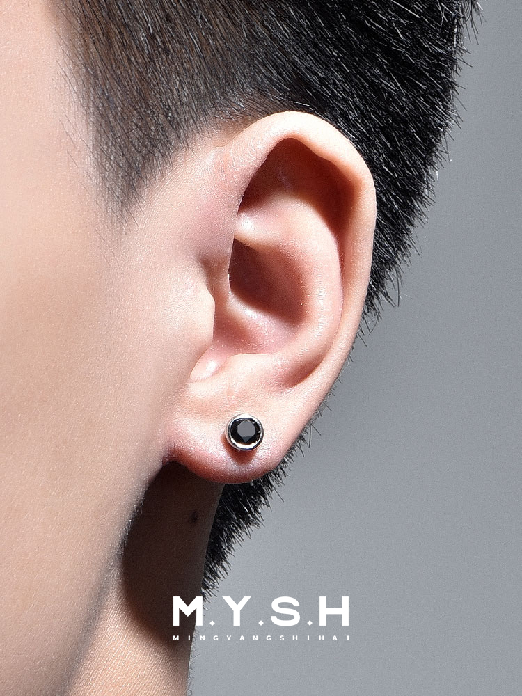 S925 Silver Black Gemstone Stud Earrings