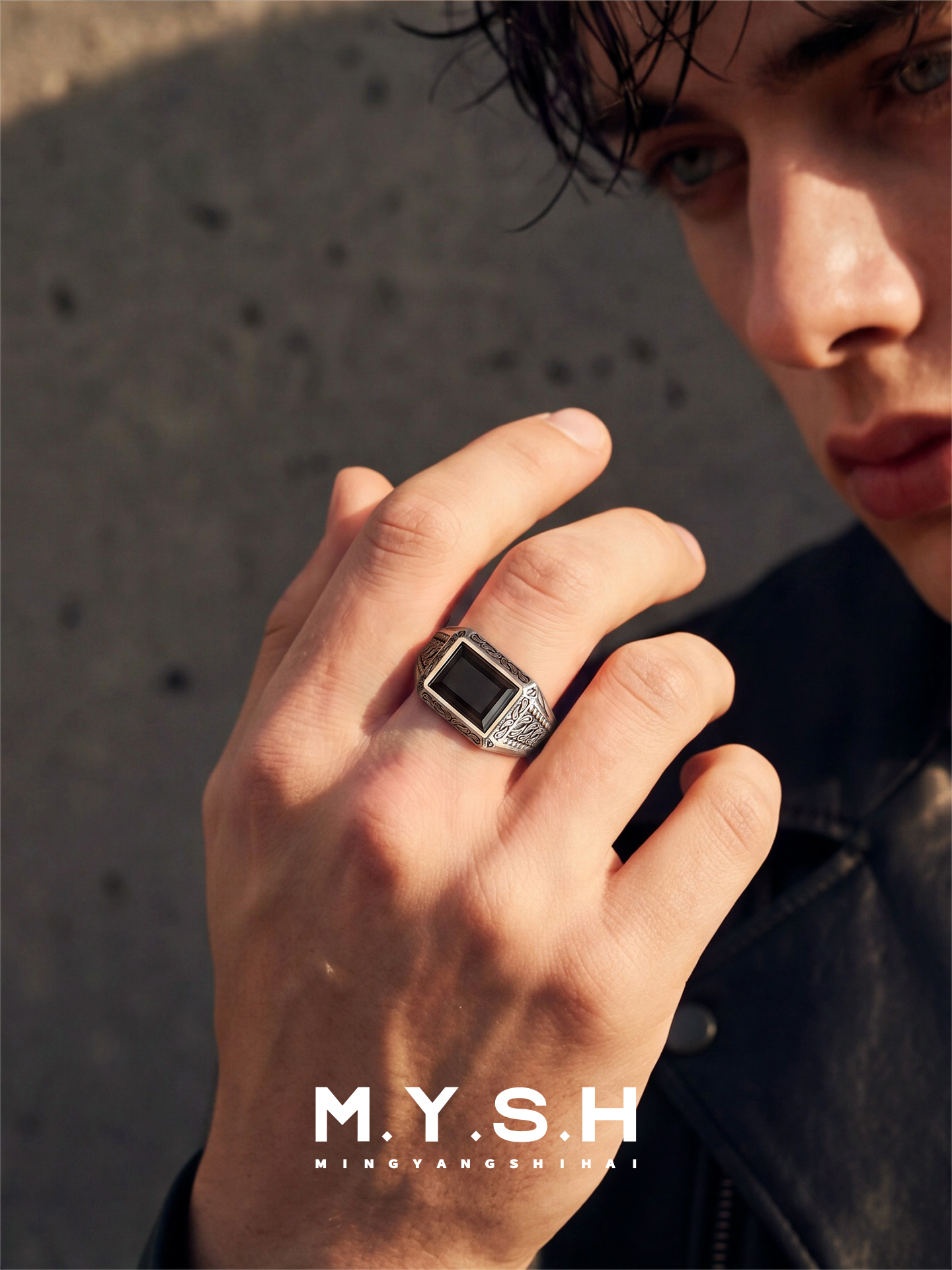 S925 Silver Paisley Black Onyx Signet Ring