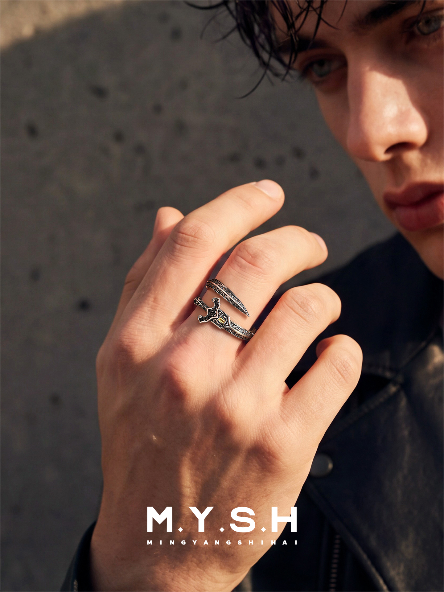 S925 Silver Knight Sword Open Ring for Men