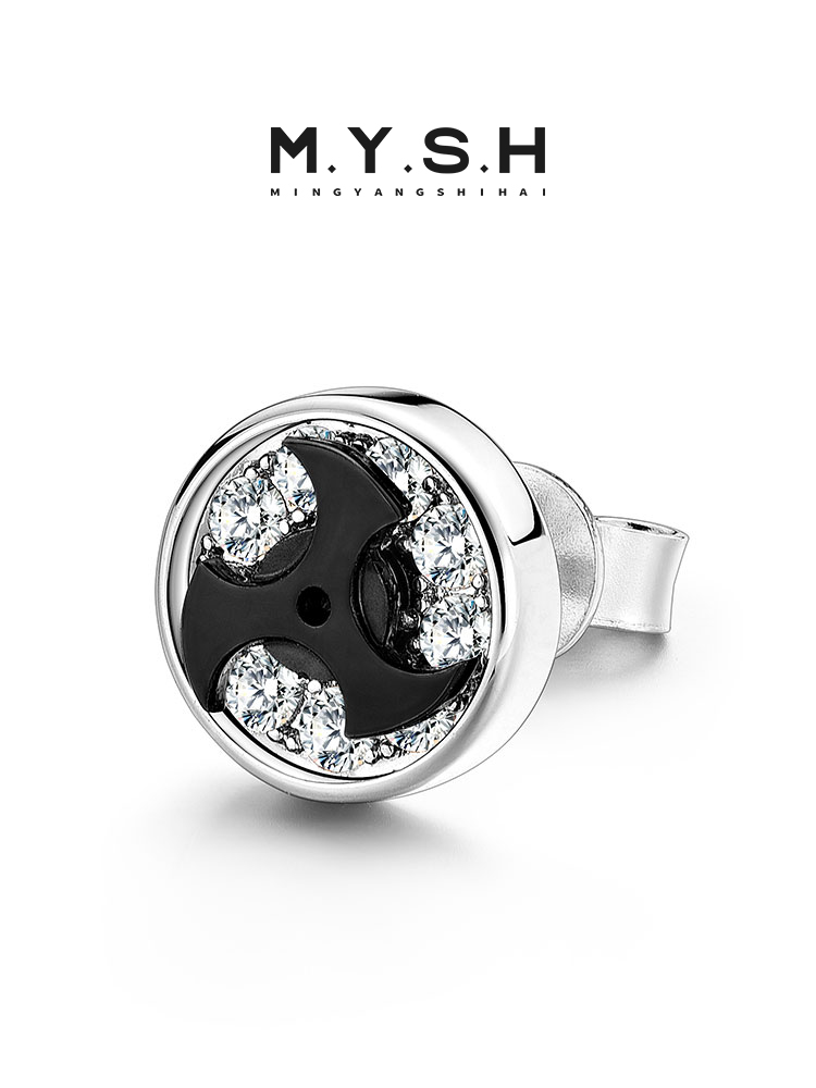 S925 Silver Rotating Black Shuriken Stud Earrings