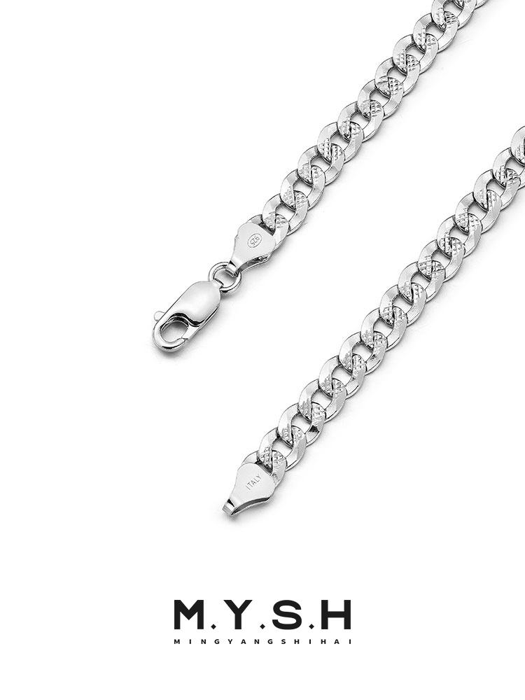 S925 Silver Thin Textured Cuban Link Chain Necklace