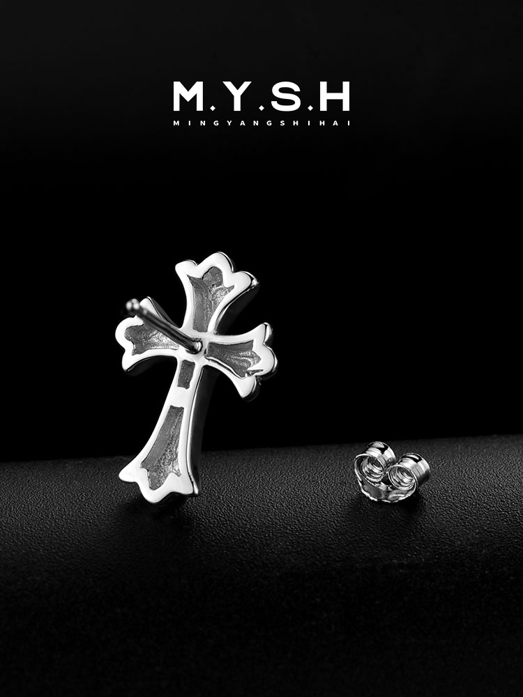 S925 Silver Gothic Cross Stud Earrings
