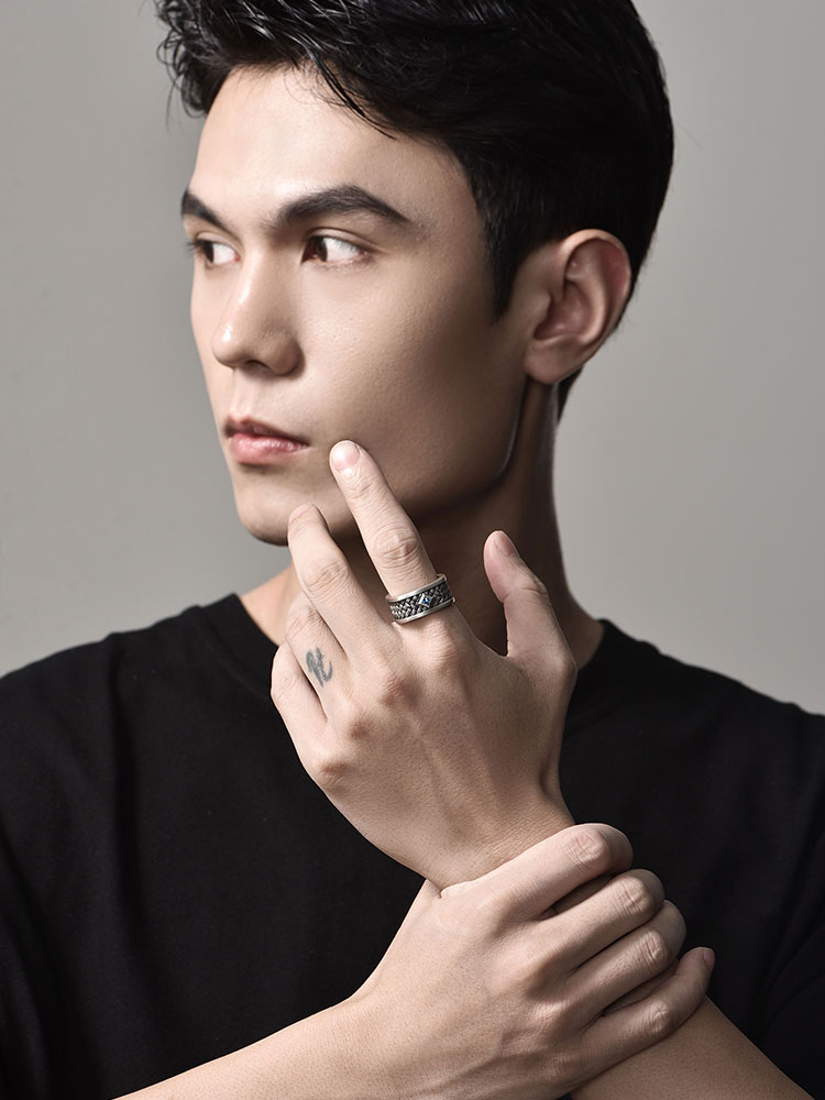 S925 Silver Braided Blue Diamond Square Ring