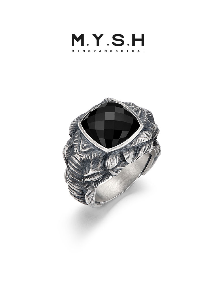 S925 Silver Black Onyx Elephant King Ring-MYSH