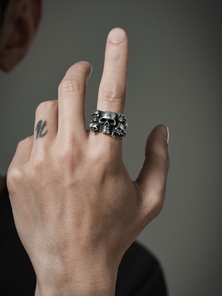 S925 Silver Multi-Skull Statement Ring