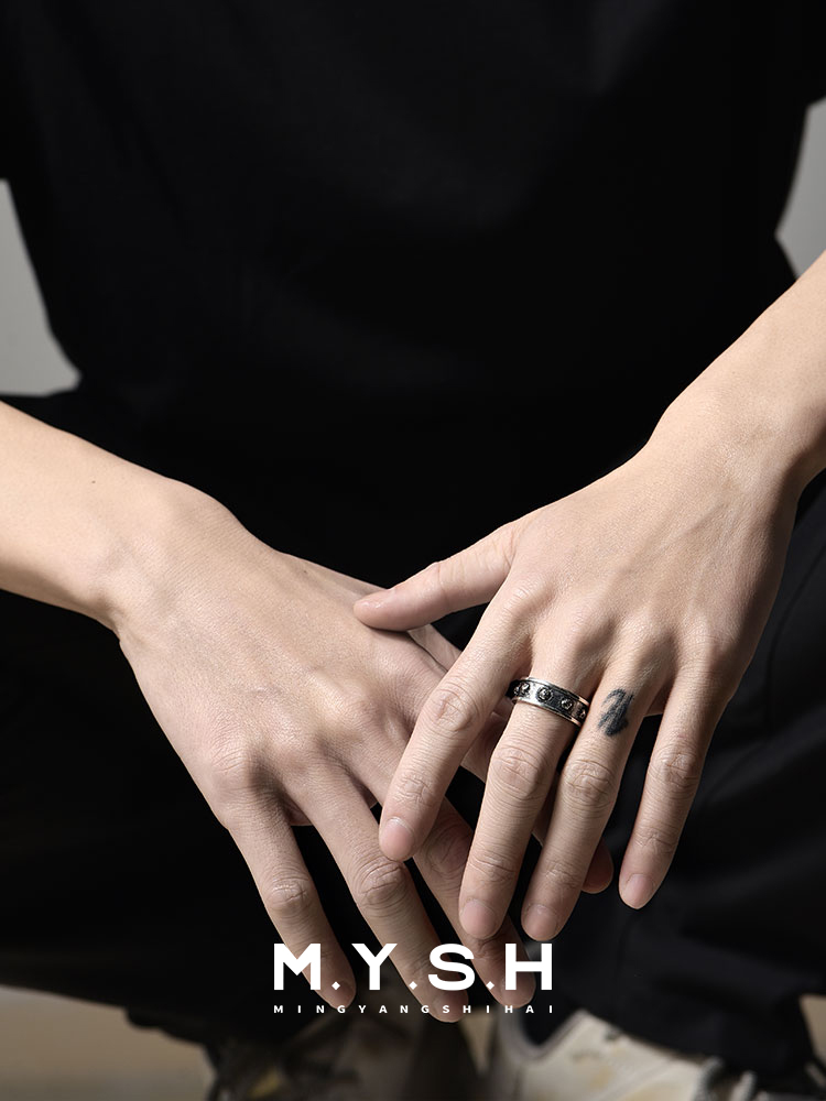 S925 Silver Soccer Ball Black Inlay Ring