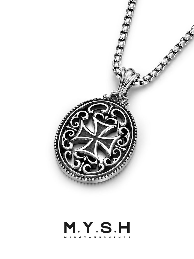 S925 Silver Vintage Filigree Cross Medallion Necklace
