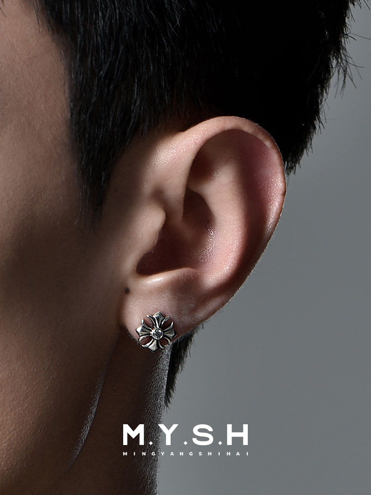 S925 Silver Cross Flower Stud Earrings