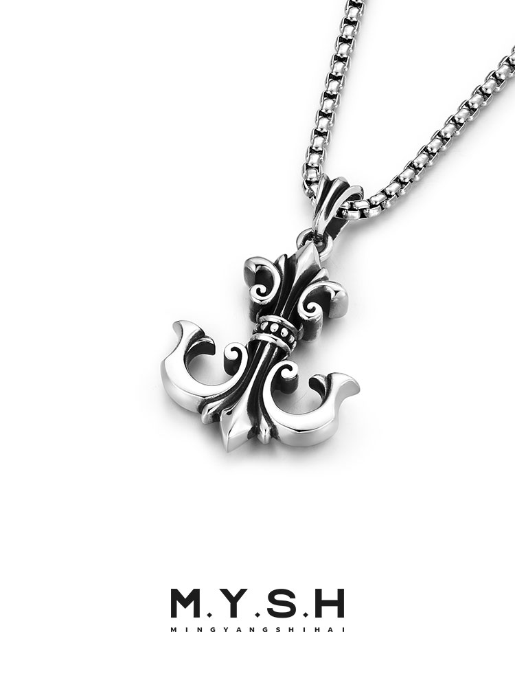 S925 Silver 3D Anchor Pendant Necklace for Men
