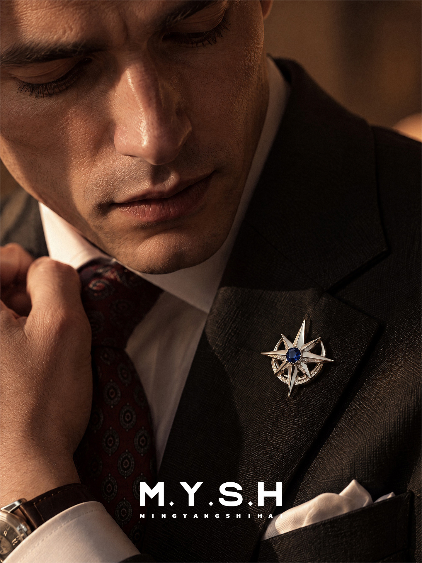S925 Silver Eight-Point Star Brooch for Men
