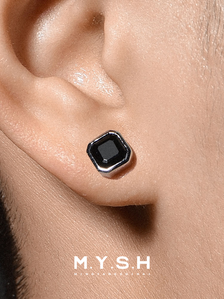 S925 Silver Black Onyx Stud Earrings for Men
