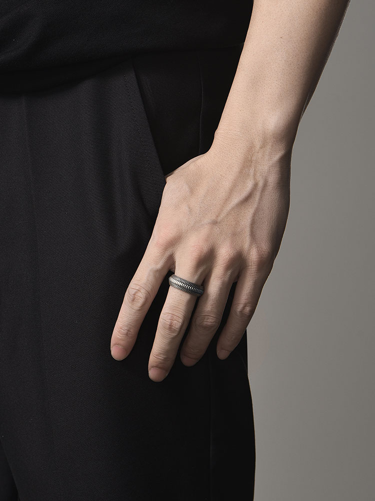 Sterling Silver Dragon Scale Wide Band Ring