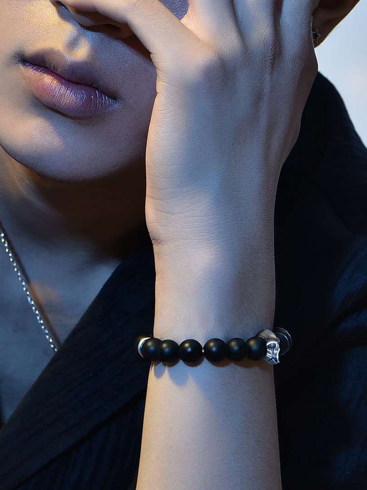 S925 Silver Spartan Skull Black Onyx Bracelet