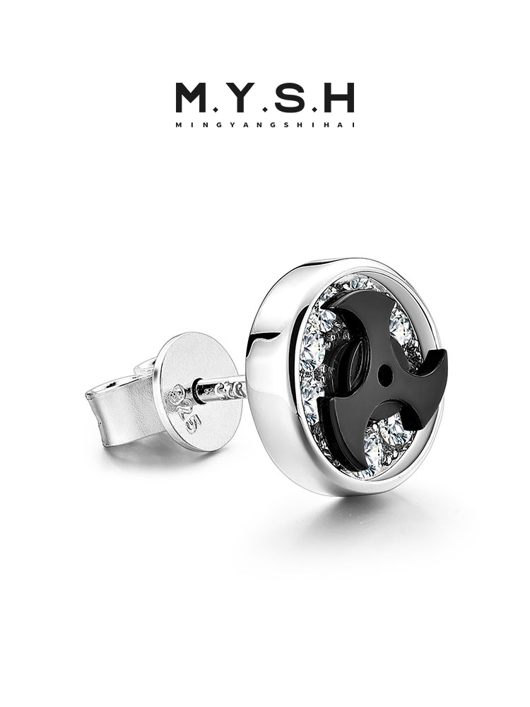 S925 Silver Rotating Black Shuriken Stud Earrings