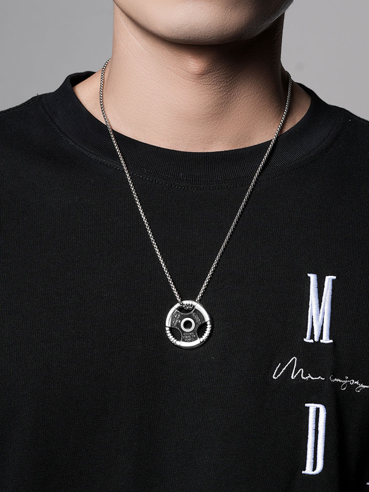 S925 Silver Barbell Plate Faith Pendant Necklace