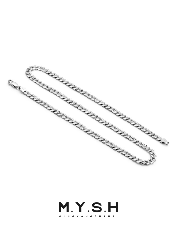 S925 Silver Thin Textured Cuban Link Chain Necklace