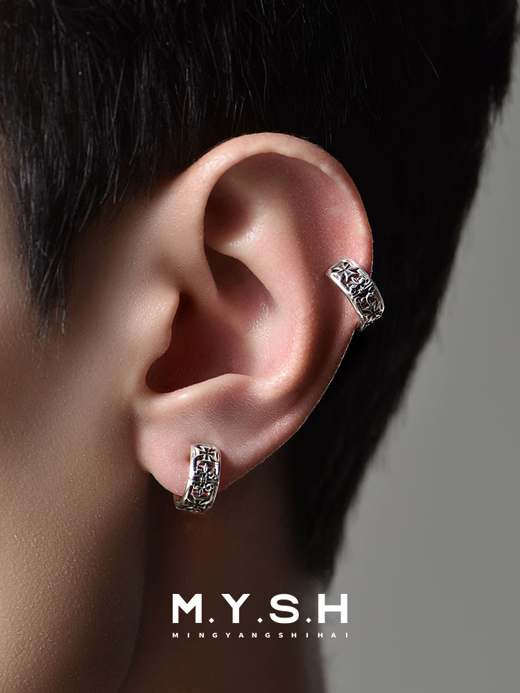 S925 Silver Cross & Fleur-de-Lis Clip-On Earrings