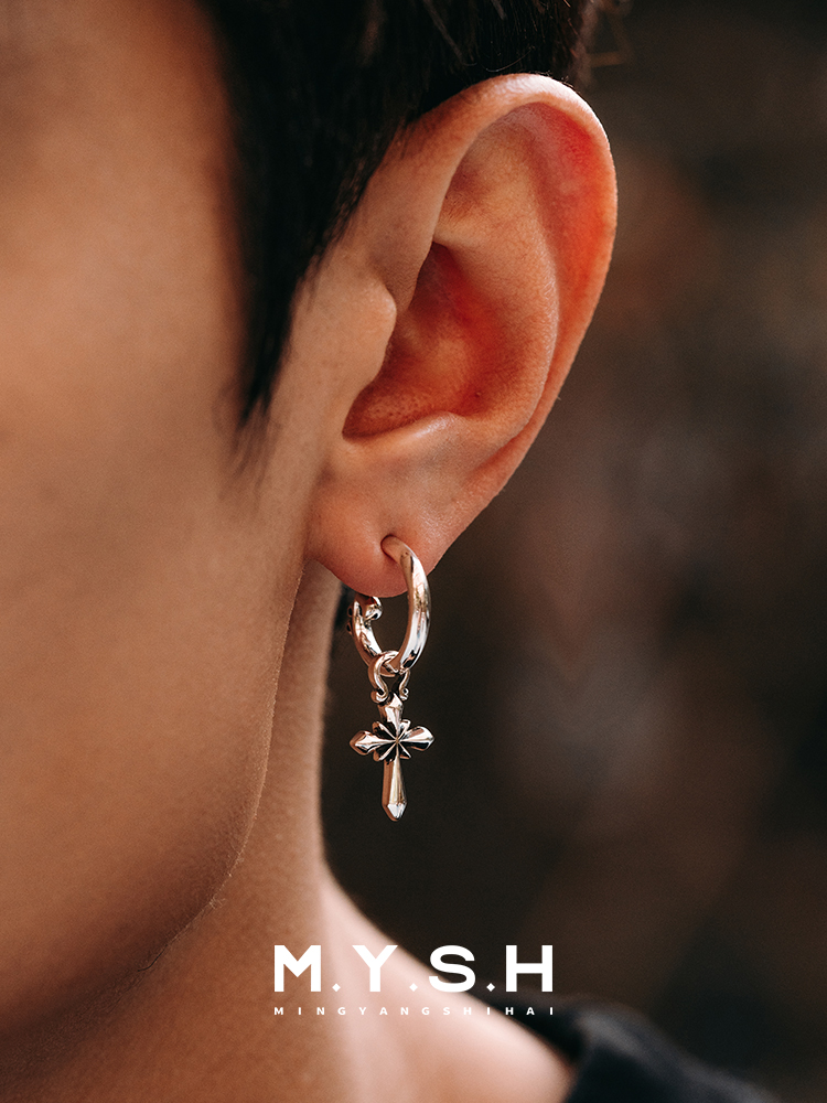 S925 Silver Vintage Cross Hoop Earrings