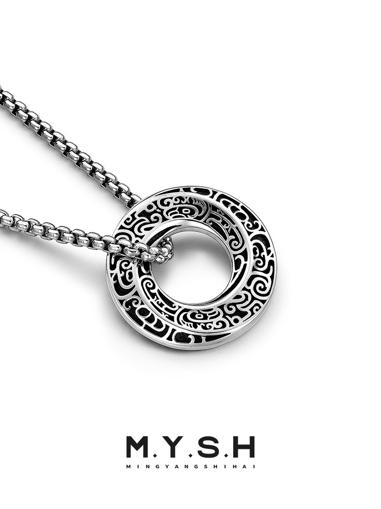 S925 Silver Vintage Tang Grass Möbius Ring Pendant Necklace