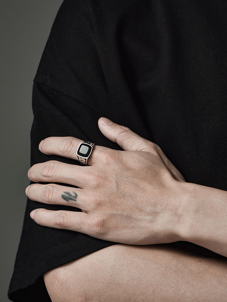 Sterling Silver Black Onyx Cuban-Style Wide Ring