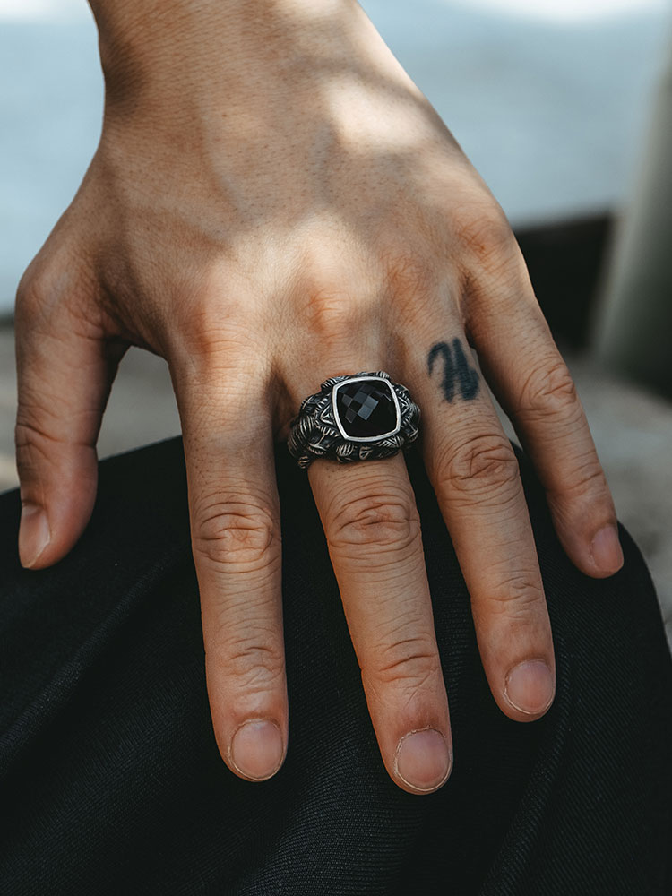 S925 Silver Black Onyx Elephant King Ring-MYSH