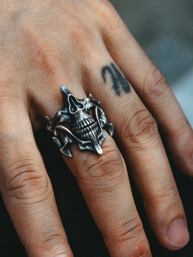 S925 Silver Skull Ghost Face 2-in-1 Ring