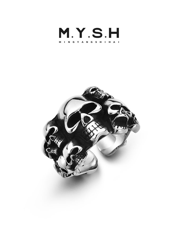 S925 Silver Multi-Skull Statement Ring