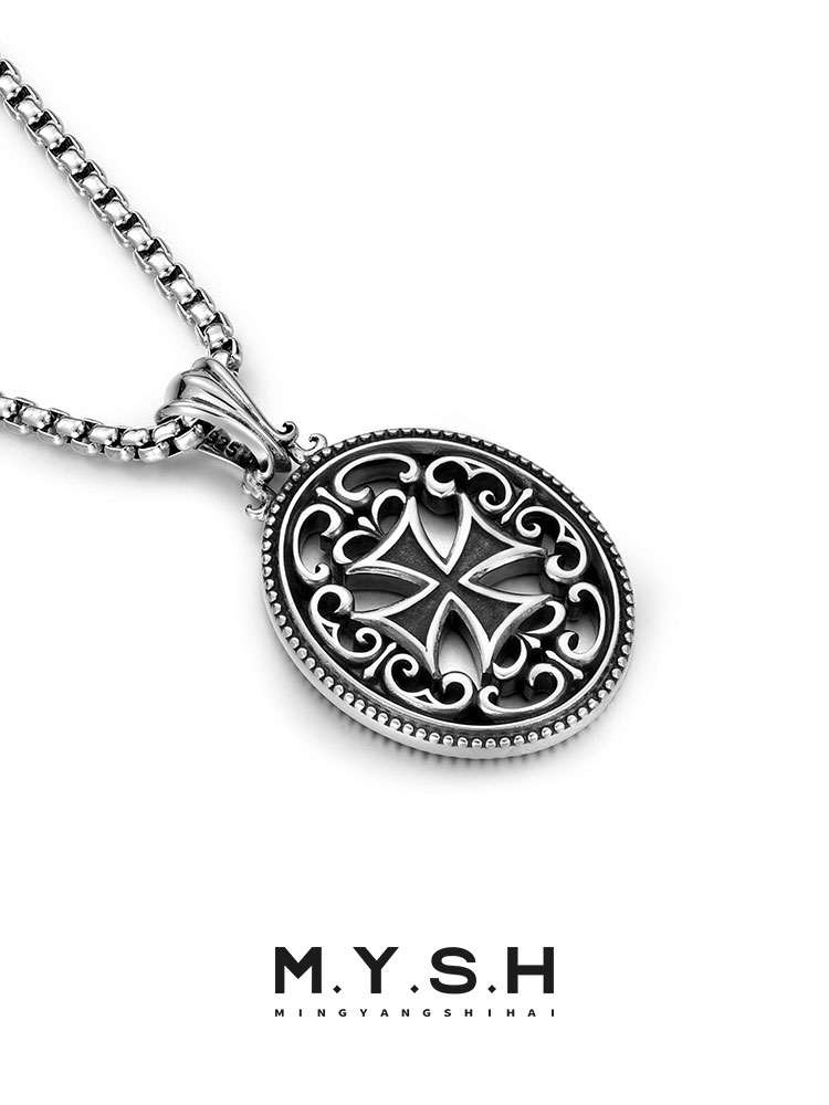 S925 Silver Vintage Filigree Cross Medallion Necklace