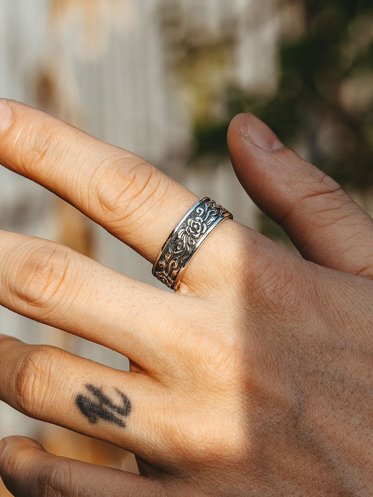 S925 Silver Vintage Rose Open Band Ring