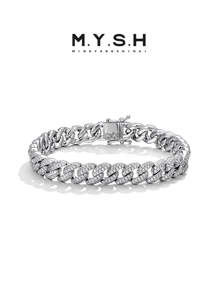 S925 Silver Pavé Diamond Cuban Link Bracelet