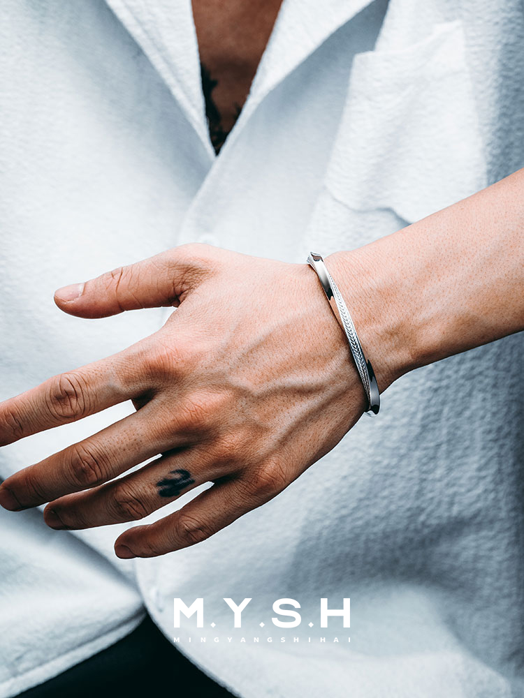 S925 Silver Wheat Möbius Open Cuff Bracelet