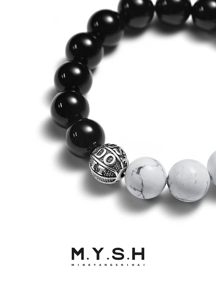 S925 Silver Basketball Charm Black & White Turquoise Bracelet