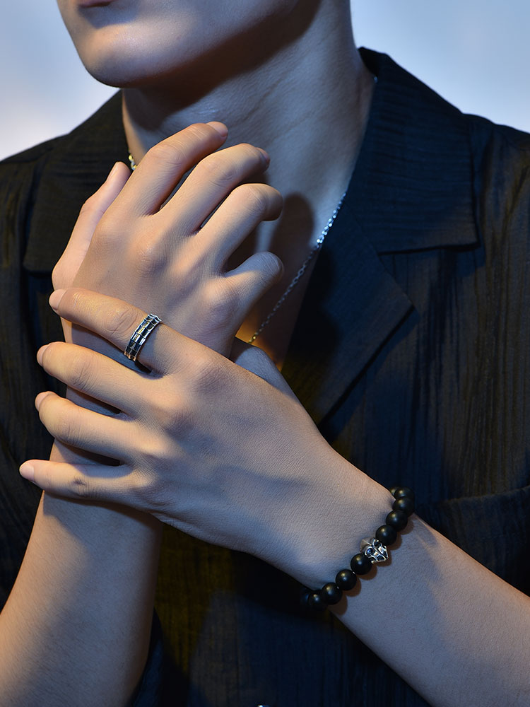 S925 Silver Spartan Skull Black Onyx Bracelet