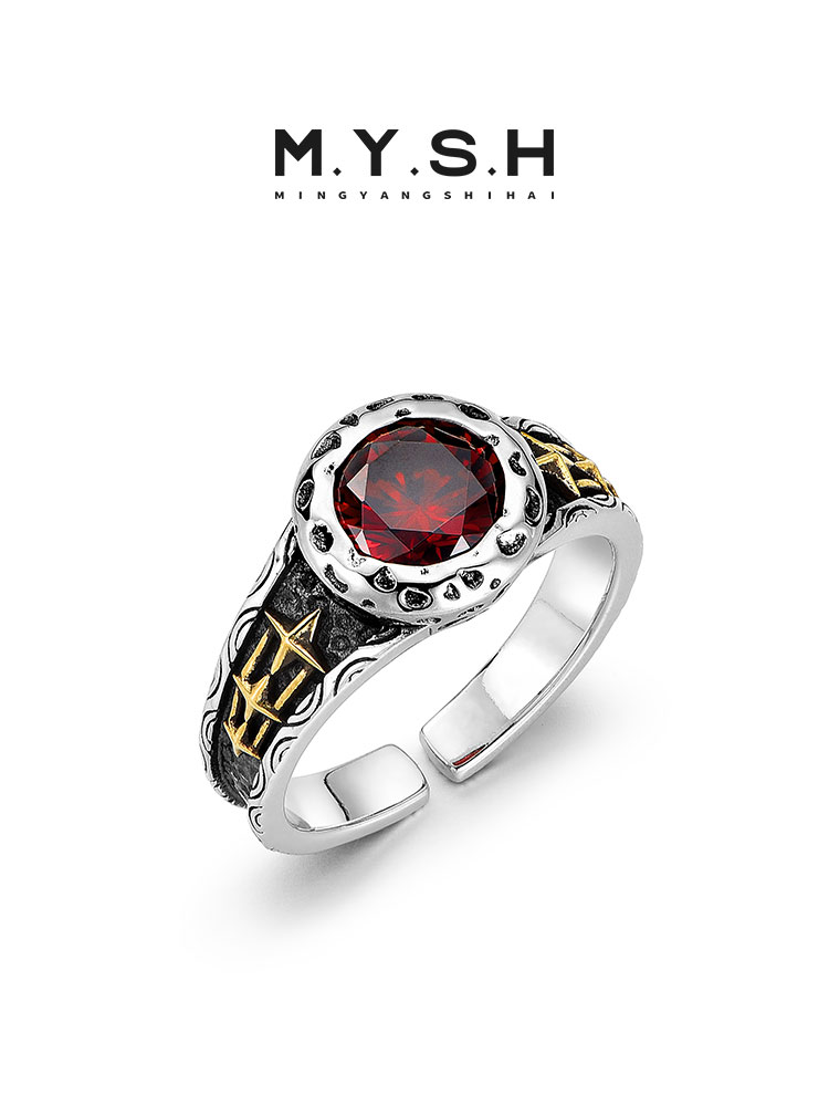 S925 Silver Red Zircon Polaris Adjustable Ring