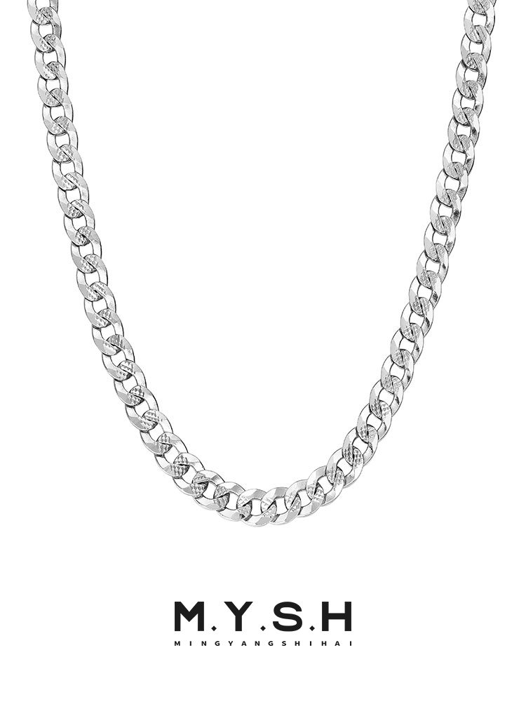 S925 Silver Thin Textured Cuban Link Chain Necklace