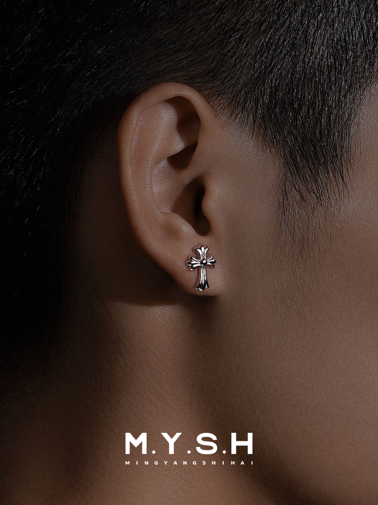 S925 Silver Gothic Cross Stud Earrings