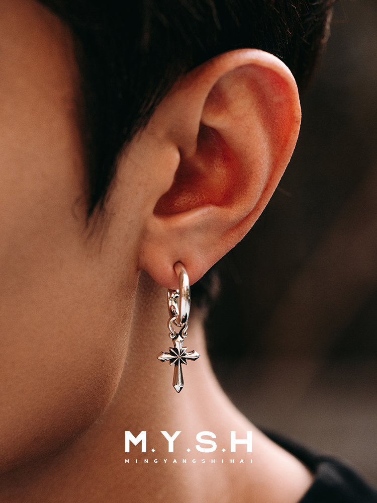 S925 Silver Vintage Cross Hoop Earrings