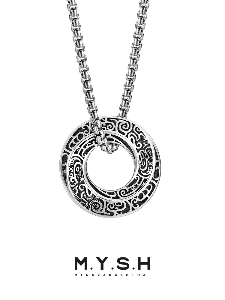 S925 Silver Vintage Tang Grass Möbius Ring Pendant Necklace