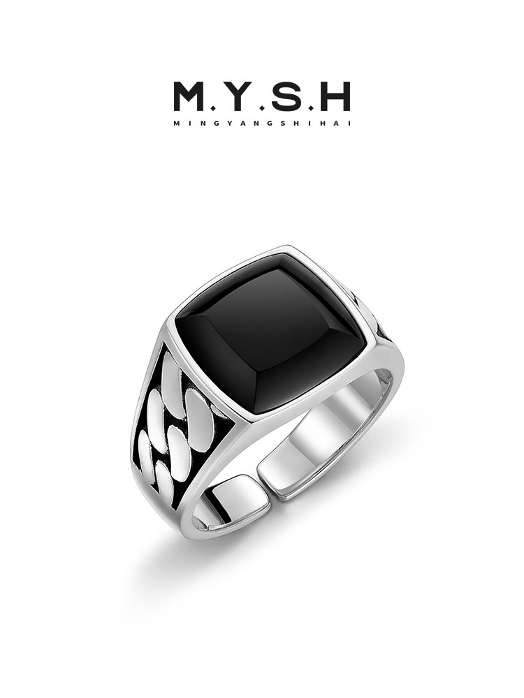 Sterling Silver Black Onyx Cuban-Style Wide Ring