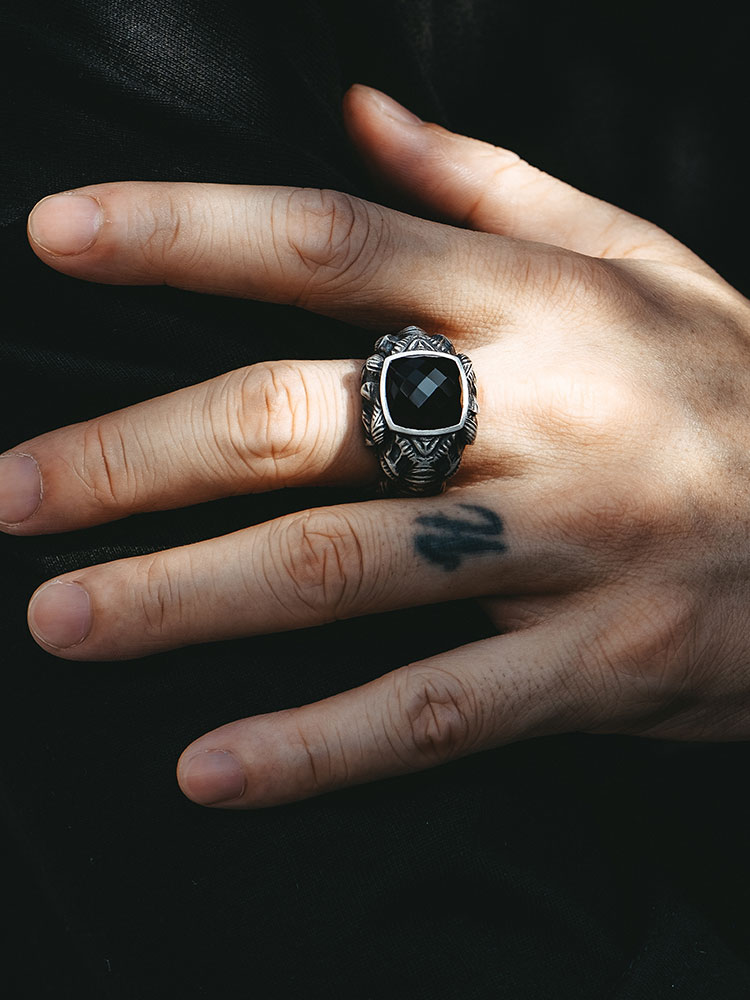 S925 Silver Black Onyx Elephant King Ring-MYSH
