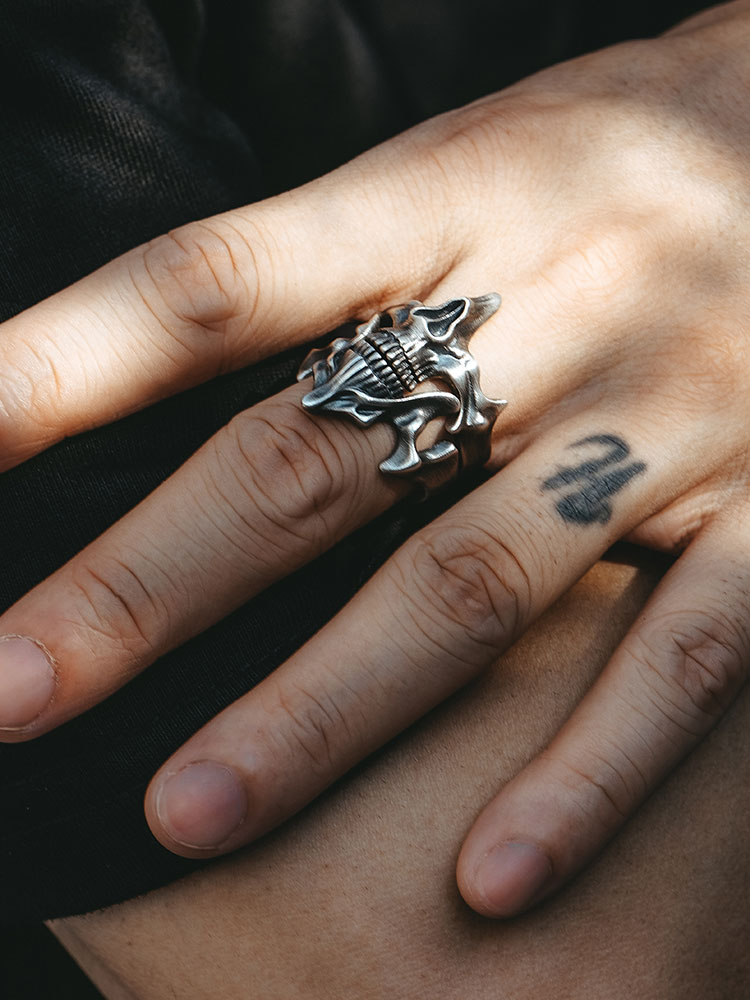 S925 Silver Skull Ghost Face 2-in-1 Ring