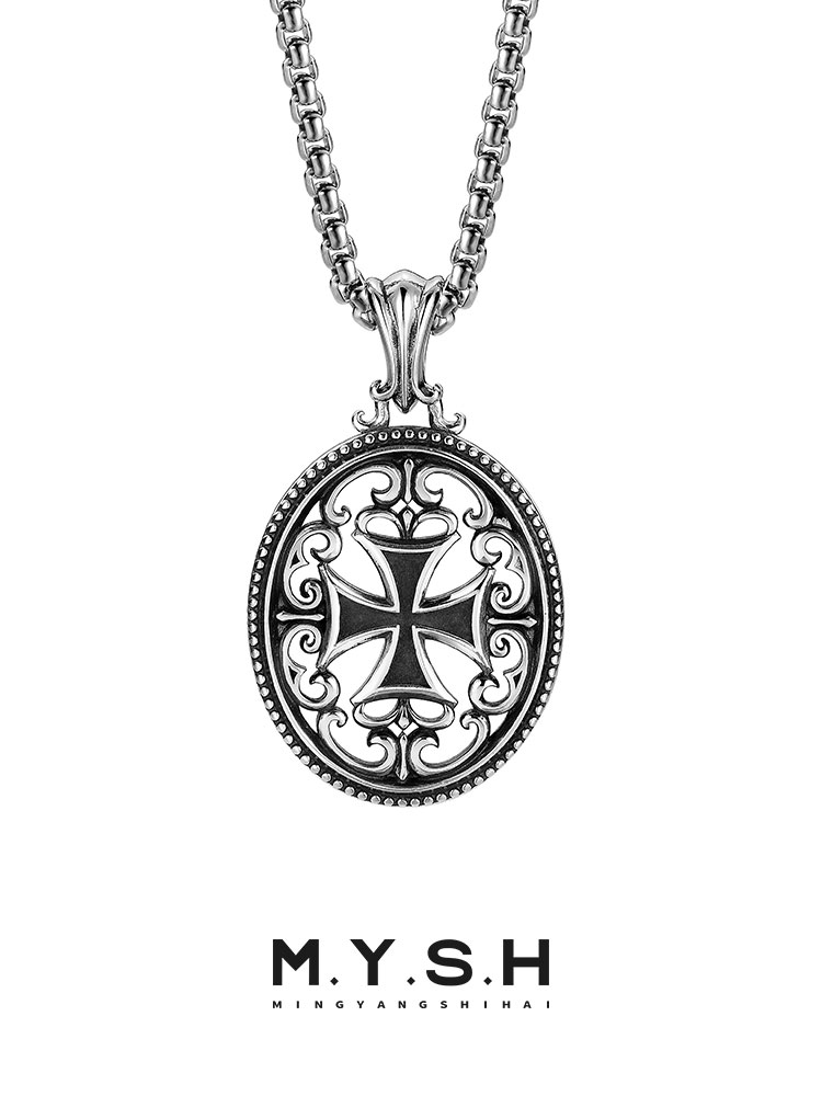 S925 Silver Vintage Filigree Cross Medallion Necklace