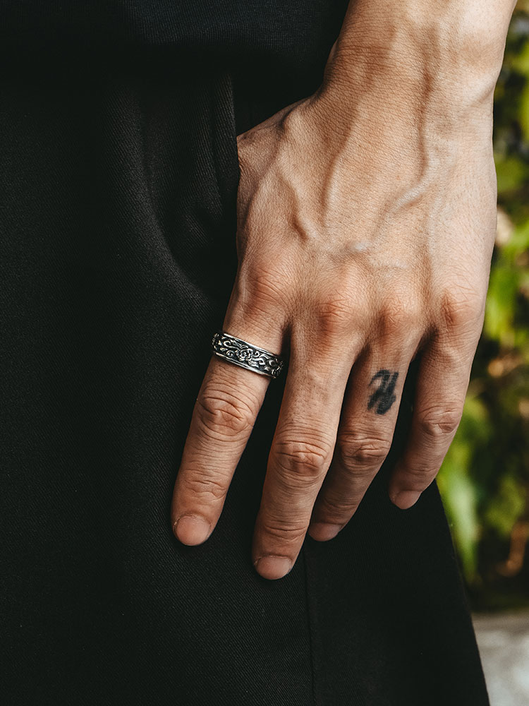 S925 Silver Vintage Rose Open Band Ring
