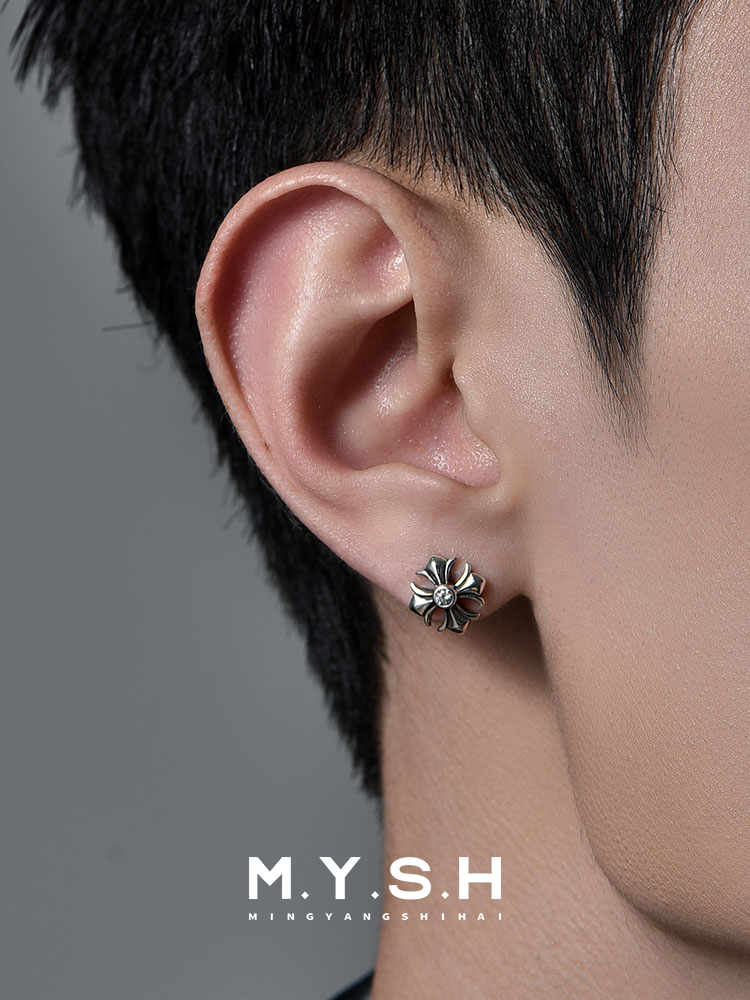 S925 Silver Cross Flower Stud Earrings