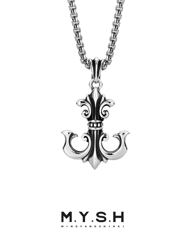 S925 Silver 3D Anchor Pendant Necklace for Men
