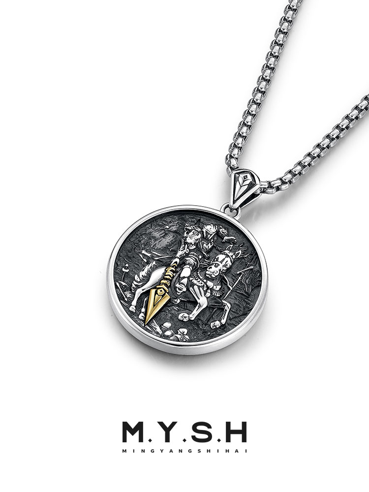 S925 Silver Warrior on Horseback Pendant Necklace