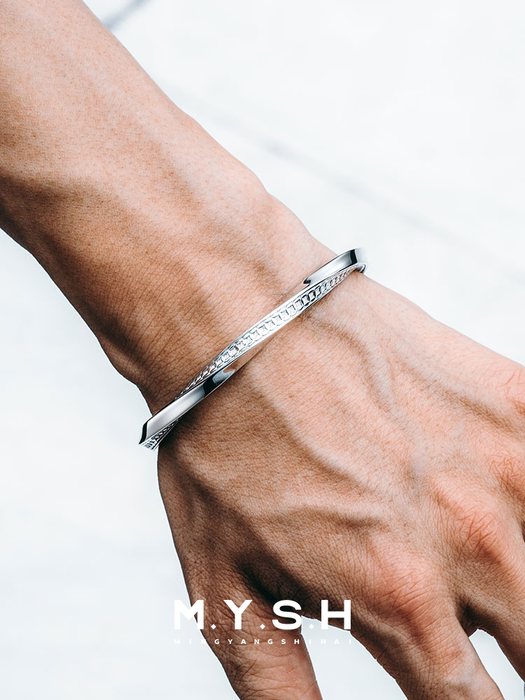 S925 Silver Möbius Twist Cuff Bracelet for Men