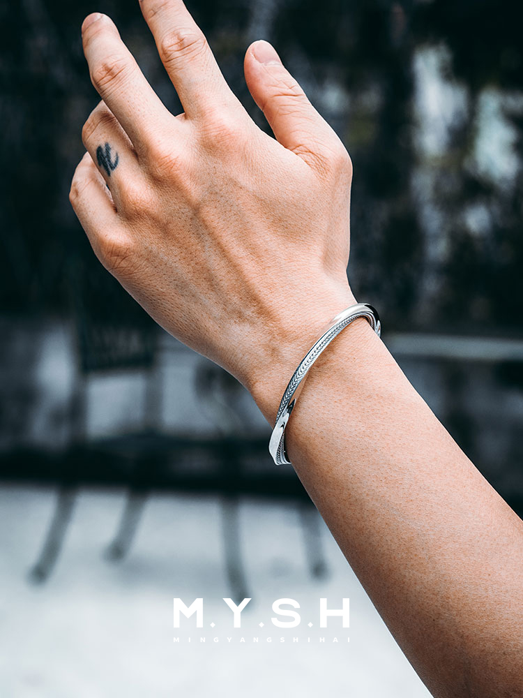 S925 Silver Wheat Möbius Open Cuff Bracelet