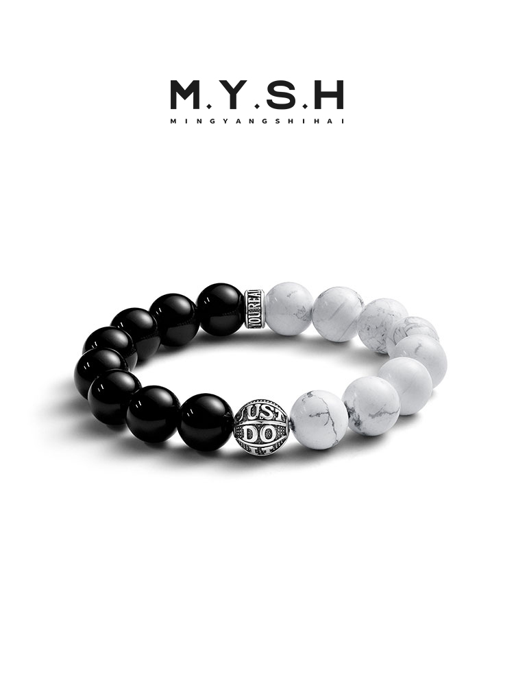 S925 Silver Basketball Charm Black & White Turquoise Bracelet