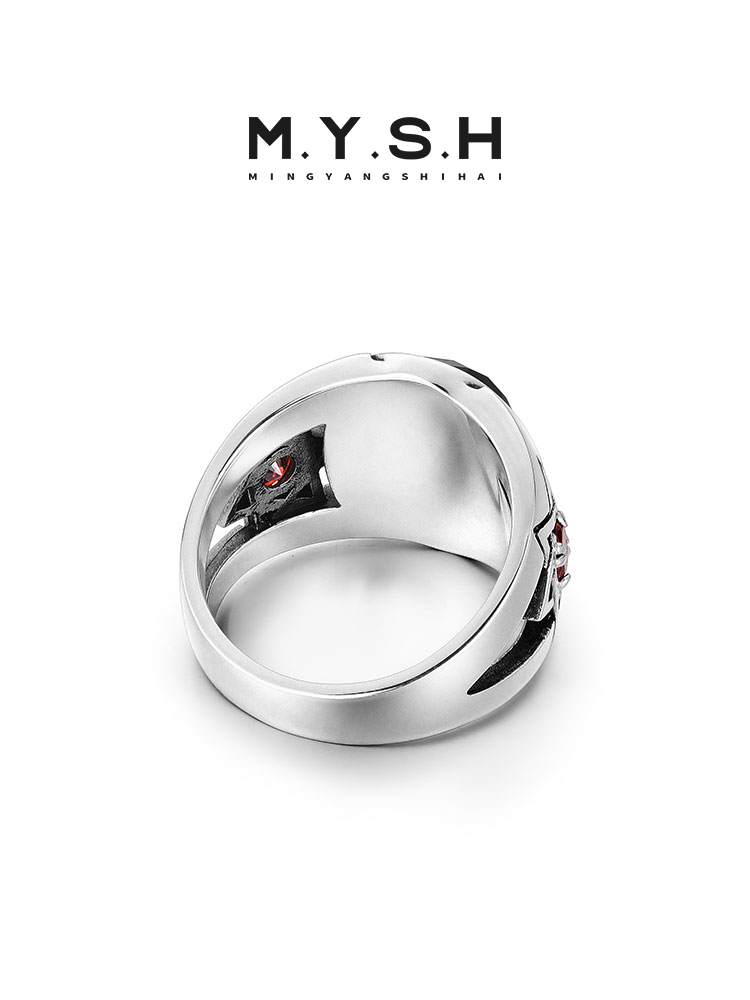 S925 Silver Roman Numeral Star of David Black Gem Ring